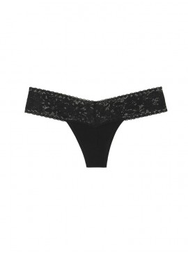 Докладніше про Трусики-стрінги Victoria&#039;s Secret із колекції Cotton Lace-waist - Black