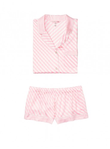 Сатиновая пижамка с шортиками Victoria's Secret из сериии The Sleepover - Pink Stripe