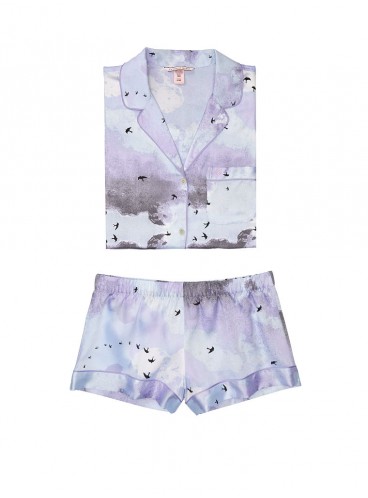 Сатинова піжамка з шортиками Victoria's Secret із серії The Sleepover - Blue Cloud