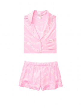 Докладніше про Сатинова піжамка з шортиками Victoria&#039;s Secret із серії The Sleepover - Pink Victoria Secret Wave