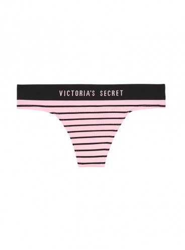 Трусики-стринги Seamless от Victoria's Secret - Pink Flora Black Stripe