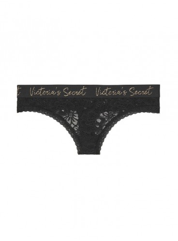 Мереживні трусики-стрінги Script Logo від Victoria's Secret - Black