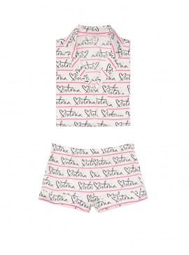 Докладніше про Сатинова піжамка з шортиками Victoria&#039;s Secret із серії The Sleepover - White Victoria Script