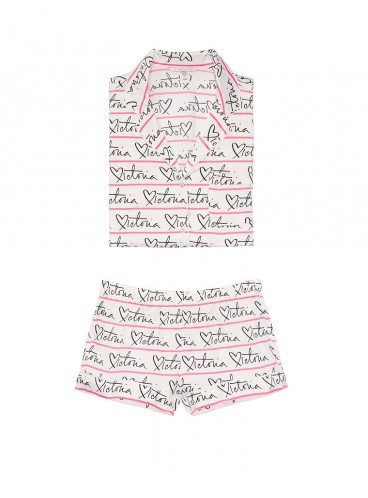 Сатинова піжамка з шортиками Victoria's Secret із серії The Sleepover - White Victoria Script