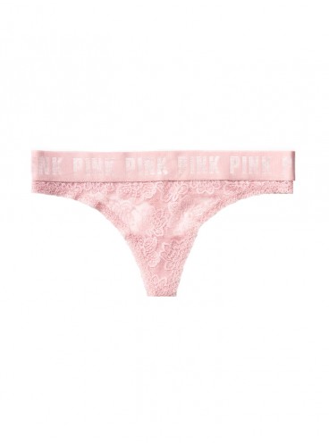 Трусики-стринги Victoria's Secret PINK из коллекции Lace Logo - Chalk Rose