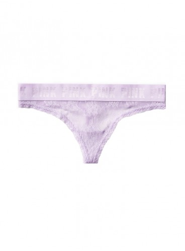 Трусики-стринги Victoria's Secret PINK из коллекции Lace Logo - Tinted Lilac Hearts