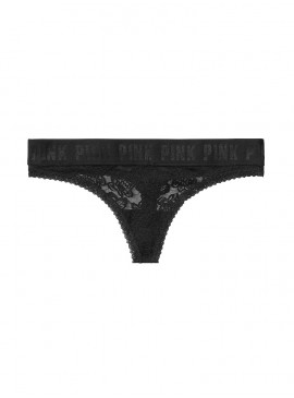 Докладніше про Трусики-стрінги Victoria&#039;s Secret PINK з колекції Lace Logo - Black