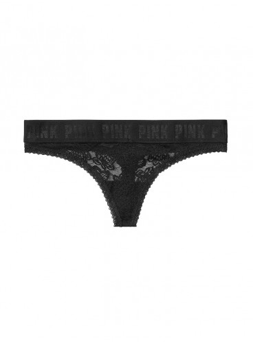 Трусики-стринги Victoria's Secret PINK из коллекции Lace Logo - Black