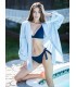 Рифленный купальник Abercrombie & Fitch - NAVY BLUE