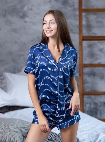 Сатиновая пижамка с шортиками Victoria's Secret из сериии The Sleepover - Navy Victoria Secret Waves
