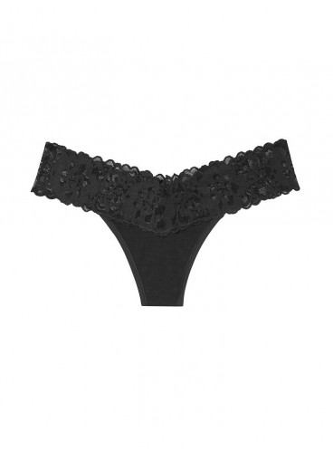 Трусики-стрінги Cotton Lace-waist від Victoria's Secret - Black