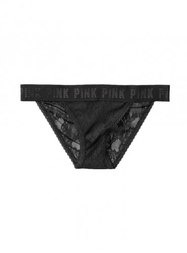 Мереживні трусики-бікіні від Victoria's Secret PINK - Pure Black