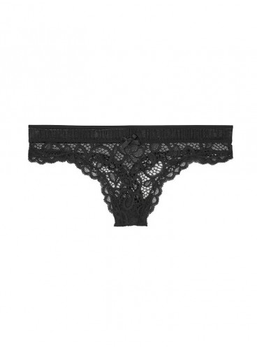 Кружевные трусики-стринги из коллекции Logo & Lace от Victoria's Secret - Black
