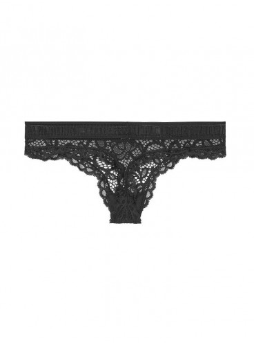 Мереживні трусики-стрінги з колекції Logo & Lace від Victoria's Secret - Black
