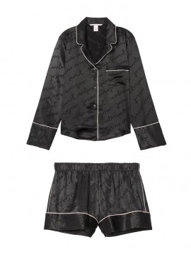 Докладніше про Сатинова піжамка з шортиками Satin Logo від Victoria&#039;s Secret - Pure Black