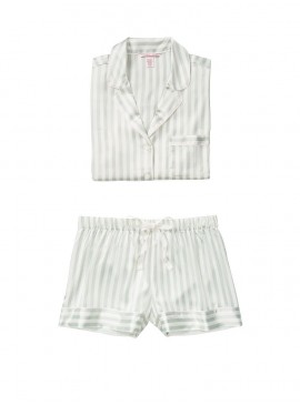 Докладніше про Сатинова піжама з шортиками від Victoria&#039;s Secret - White/Grey Casual Stripe