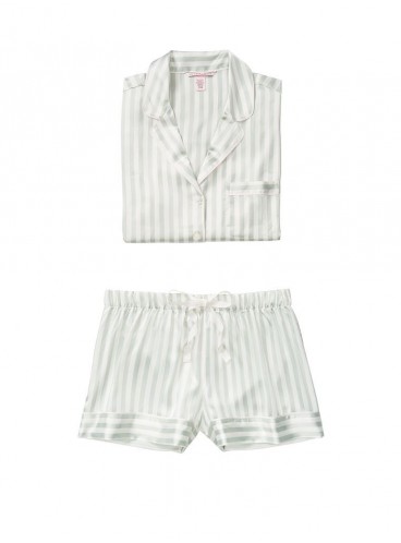 Сатинова піжама з шортиками від Victoria's Secret - White/Grey Casual Stripe