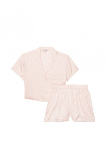Піжамка з шортиками Cropped Satin Jacquard від Victoria's Secret - Pink Fizz
