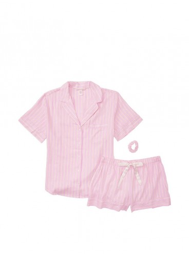 Піжамка з шортиками Victoria's Secret із серії Flannel Short - Peach Pearl Lurex Stripe