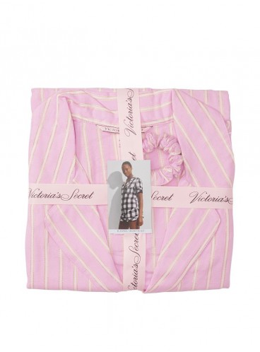 Піжамка з шортиками Victoria's Secret із серії Flannel Short - Peach Pearl Lurex Stripe