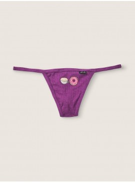Докладніше про Бавовняні трусики-стрінги Victoria&#039;s Secret PINK - Virtual Violet With Embroidery