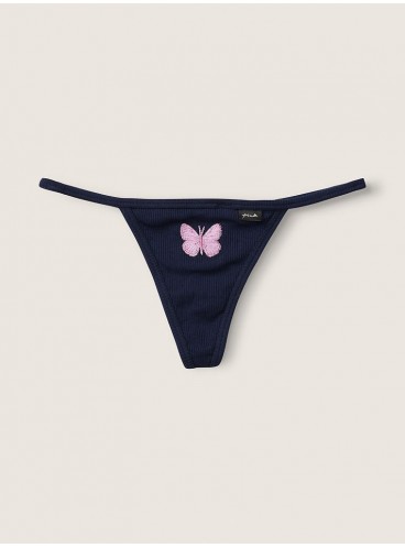 Хлопковые трусики-стринги Victoria's Secret PINK - Ensign With Butterfly Embroidery
