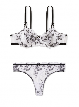 Фото Комплект белья Wicked Unlined Balconette от Victoria's Secret - Floral Embroidery Black + White