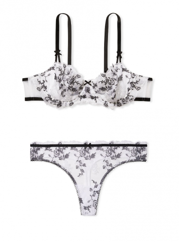 Комплект белья Wicked Unlined Balconette от Victoria's Secret - Floral Embroidery Black + White