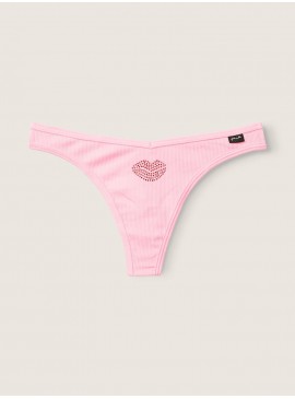 Докладніше про Бавовняні трусики-стрінги Victoria&#039;s Secret PINK - Pink Daisy with V-Day Diamantes