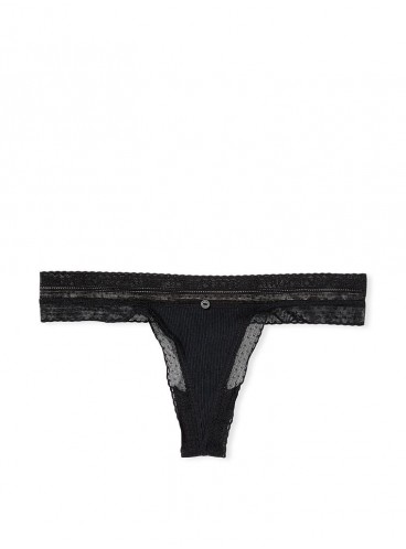 Трусики-стрінги Victoria's Secret із колекції Stretch Cotton - Ribbed Black