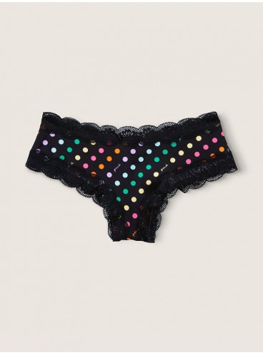 Мереживні трусики-чікстер від Victoria's Secret PINK - Pure Black Multicolored Dot