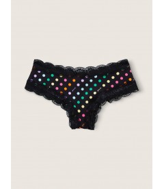 Мереживні трусики-чікстер від Victoria's Secret PINK - Pure Black Multicolored Dot