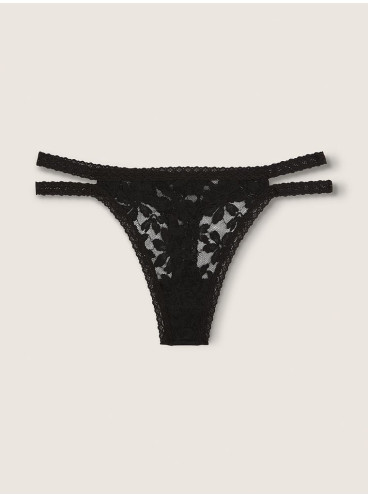 Трусики-стрінги Victoria's Secret PINK з колекції Lace Strappy - Pure Black