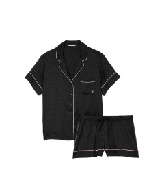Сатиновая пижама с шортиками от Victoria's Secret - Black Logo Jacquard
