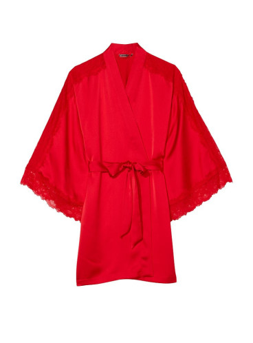 Сатиновий халат Victoria's Secret Lace Inset Robe - Lipstick