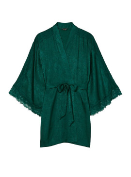 Фото Сатиновый халат Victoria's Secret Lace Inset Robe - Deepest Green