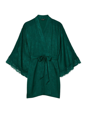 Сатиновий халат Victoria's Secret Lace Inset Robe - Deepest Green
