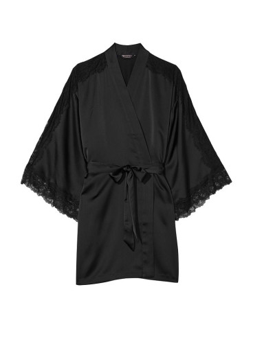 Сатиновий халат Victoria's Secret Lace Inset Robe - Black