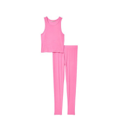 Уютная пижамка Victoria's Secret Ribbed Tank & Legging Set - Bright Hibiscus