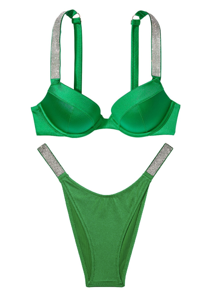 Купить NEW! Стильный купальник Shine Strap Sexy Tee Push-Up Brazilian от  Victoria's Secret - Verdant Green 14013. Женское белье Виктория Сикрет