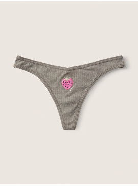 Докладніше про Бавовняні трусики-стрінги Victoria&#039;s Secret PINK - Clay Grey With Embroidery