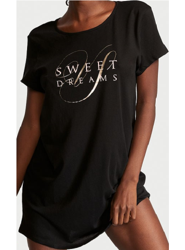 Уютная ночная рубашка Victoria's Secret Cotton Sleepshirt - Sweet Dreams Black
