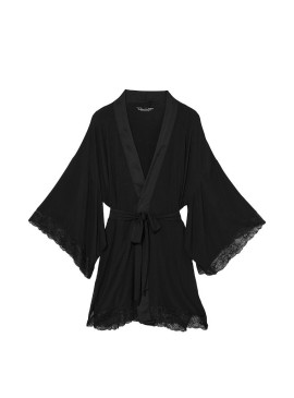 Фото Уютный халат Victoria's Secret Modal Lace-Trim Robe - Black