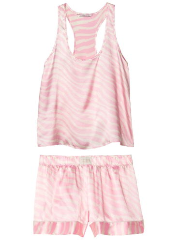 Сатинова піжамка Victoria's Secret Satin Short And Racerback Tank - Pink Zebra