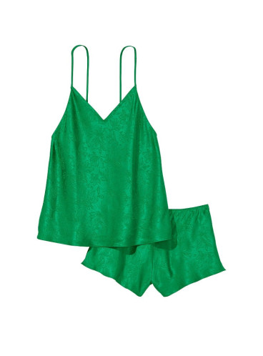 Сатинова піжама з шортиками Draped Back Jacquard від Victoria's Secret - Verdant Green