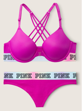 Фото Комплект бeлья с Push-Up из серии Wear Everywhere от Victoria's Secret PINK - Dahlia Magenta