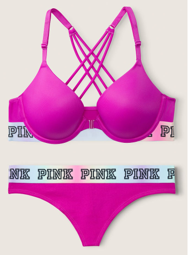 Комплект бeлья с Push-Up из серии Wear Everywhere от Victoria's Secret PINK - Dahlia Magenta