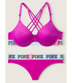 Комплект бeлья с Push-Up из серии Wear Everywhere от Victoria's Secret PINK - Dahlia Magenta