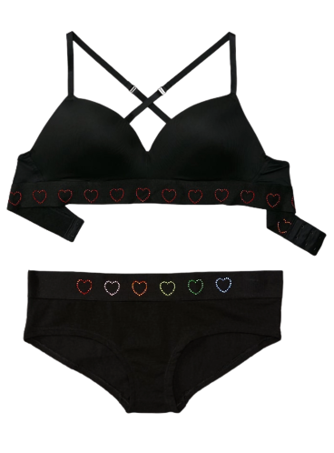 Комплект Wear Everywhere Wireless Push-Up от Victoria's Secret PINK - Pure Black Heart Shine