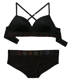 Комплект Wear Everywhere Wireless Push-Up от Victoria's Secret PINK - Pure Black Heart Shine